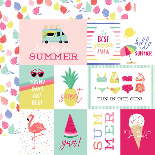 Echo Park:  12x12 Paper - Double-Sided Single Sheet - Best Summer Ever - Journaling Cards
