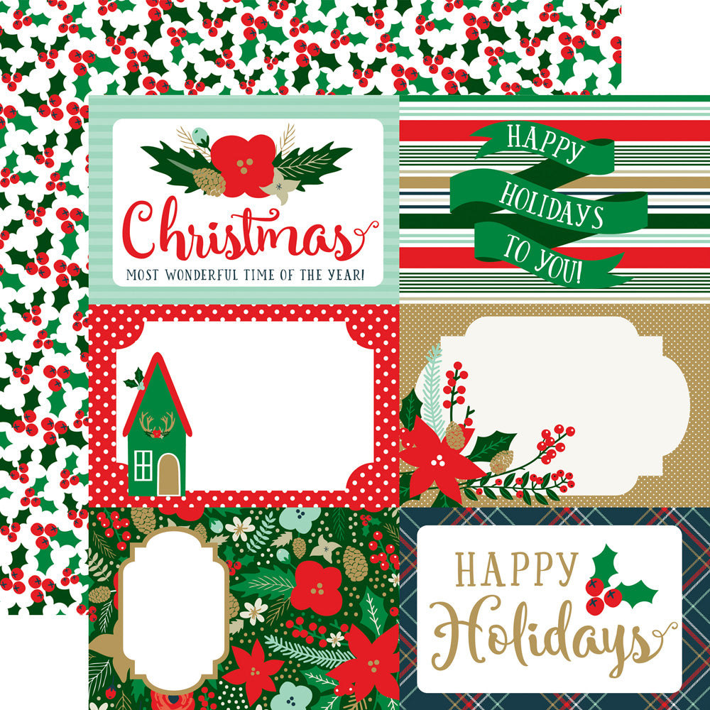Echo Park:  12x12 Paper - Double-Sided Single Sheet - Deck the Halls - 4x6 Journaling Cards