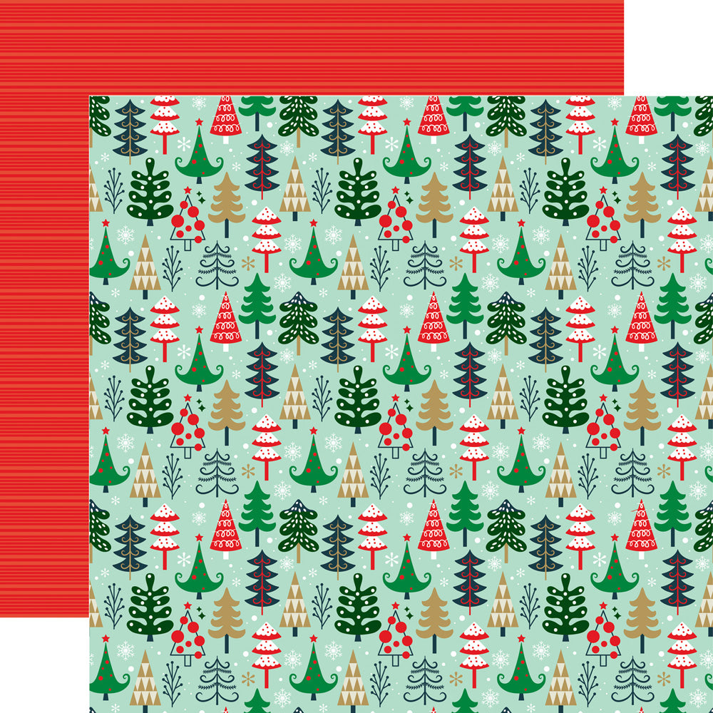 Echo Park:  12x12 Paper - Double-Sided Single Sheet - Deck the Halls - Holiday Trees