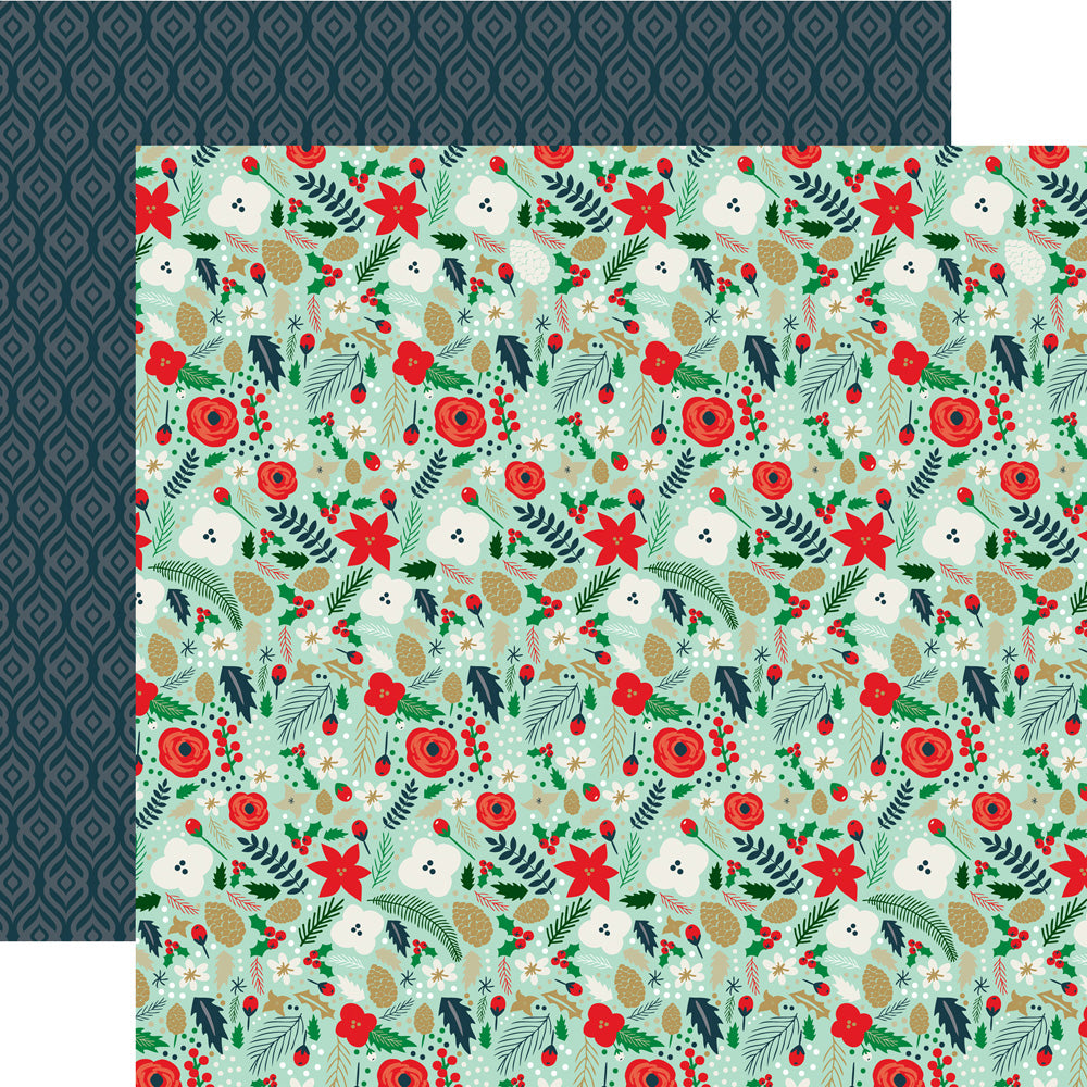 Echo Park:  12x12 Paper - Double-Sided Single Sheet - Deck the Halls - Merry Mint Floral