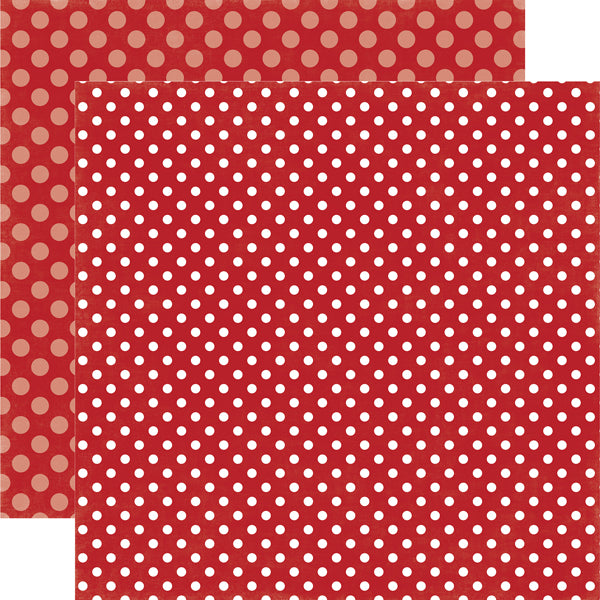 Echo Park:  12x12 Paper - Single Sheet - Dots & Stripes - Cherry Berry Dot