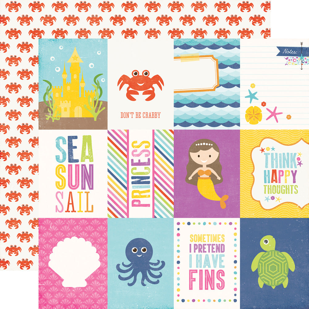 Echo Park:  12x12 Paper - Single Sheet - Let's Be Mermaids - 3x4 Journaling Cards
