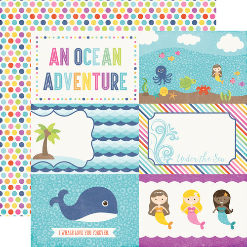 Echo Park:  12x12 Paper - Single Sheet - Let's Be Mermaids - 4x6 Journaling Cards