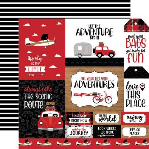 Echo Park:  12x12 Paper - Double-Sided Single Sheet - Let's Go Anywhere - Multi Journaling Cards