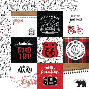 Echo Park:  12x12 Paper - Double-Sided Single Sheet - Let's Go Anywhere - 4x4 Journaling Cards
