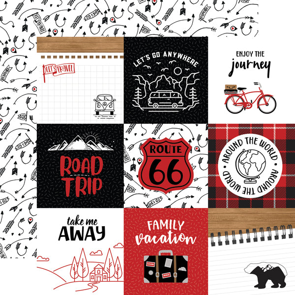 Echo Park:  12x12 Paper - Double-Sided Single Sheet - Let's Go Anywhere - 4x4 Journaling Cards
