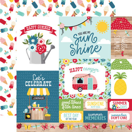 Echo Park:  12x12 Paper - Double-Sided Single Sheet - A Slice of Summer - Multi Journaling Cards