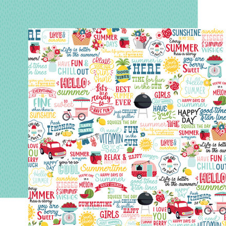 Echo Park:  12x12 Paper - Double-Sided Single Sheet - A Slice of Summer - Fun in the Sun