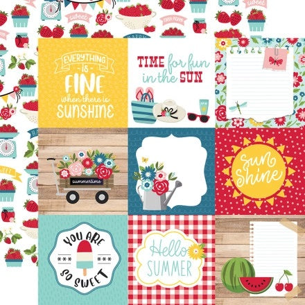 Echo Park:  12x12 Paper - Double-Sided Single Sheet - A Slice of Summer - 4x4 Journaling Cards