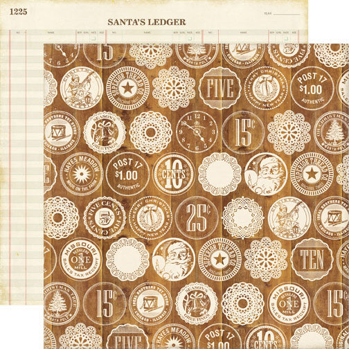 Echo Park:  12x12 Paper - Double-Sided Single Sheet - This & That - Christmas Wooden Nickels