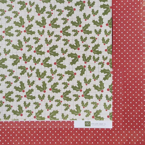 Echo Park:  12x12 Paper - Double-Sided Single Sheet - Very Merry Christmas - Holly Berry