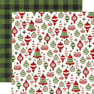 Echo Park:  12x12 Paper - Double-Sided Single Sheet - A Perfect Christmas - Holiday Ornaments