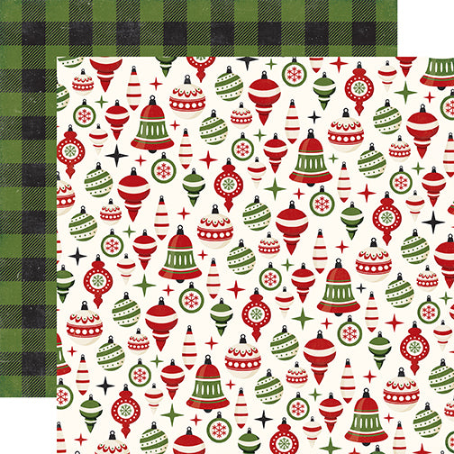 Echo Park:  12x12 Paper - Double-Sided Single Sheet - A Perfect Christmas - Holiday Ornaments