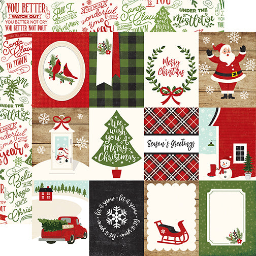 Echo Park:  12x12 Paper - Single Sheet - A Perfect Christmas - 3x4 Journaling Cards