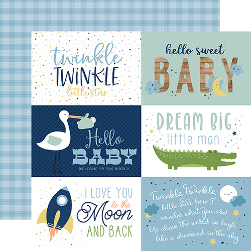 Echo Park:  12x12 Paper - Double-Sided Single Sheet - Baby Boy - 6x4 Journaling Cards