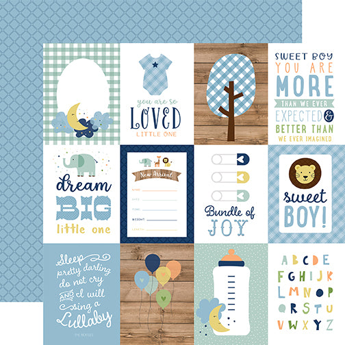Echo Park:  12x12 Paper - Double-Sided Single Sheet - Baby Boy - 3X4 Journaling Cards