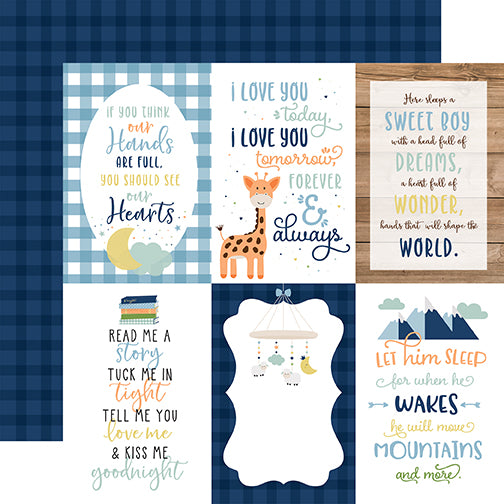 Echo Park:  12x12 Paper - Double-Sided Single Sheet - Baby Boy - 4x6 Journaling Cards