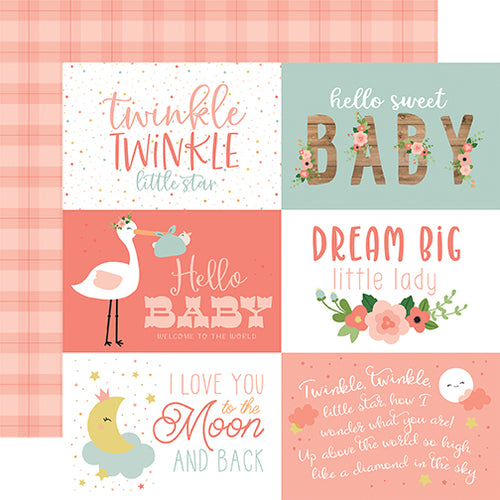 Echo Park:  12x12 Paper - Single Sheet - Baby Girl - 6x4 Journaling Cards