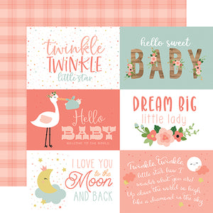 Echo Park:  12x12 Paper - Single Sheet - Baby Girl - 6x4 Journaling Cards