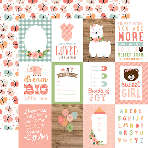 Echo Park:  12x12 Paper - Single Sheet - Baby Girl - 3x4 Journaling Cards
