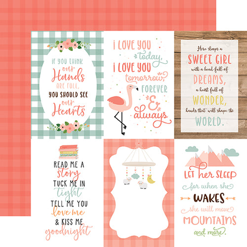 Echo Park:  12x12 Paper - Single Sheet - Baby Girl - 4x6 Journaling Cards