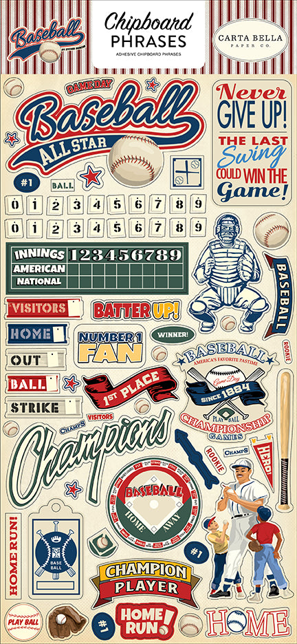 Carta Bella:  Chipboard Phrases - Baseball