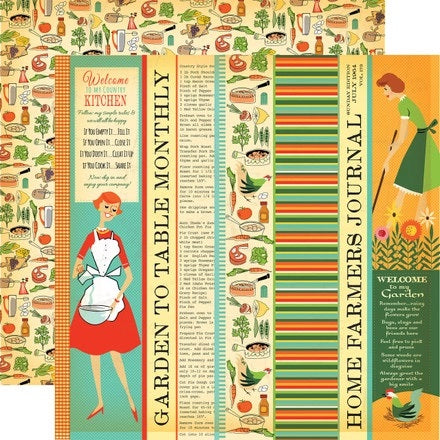 Carta Bella:  12x12 Paper - Double-Sided Sheet - Country Kitchen - Garden to Table Strips