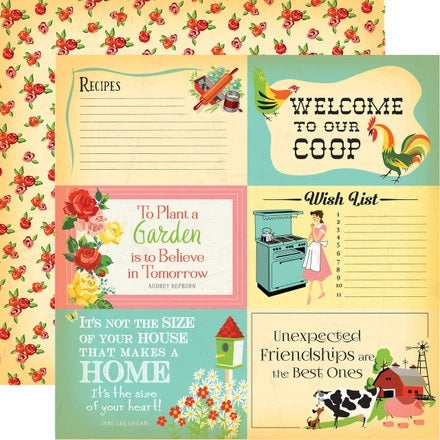 Carta Bella:  12x12 Paper - Double-Sided Sheet - Country Kitchen - 4x6 Journaling Cards