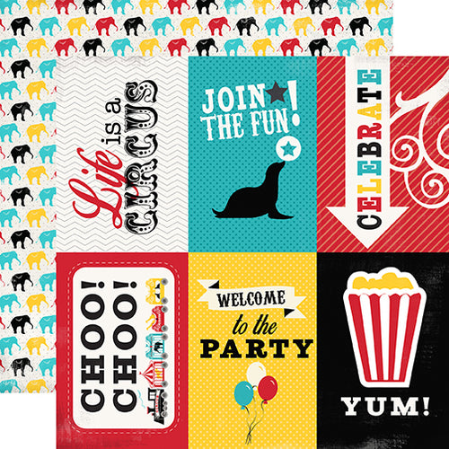 Carta Bella:  12x12 Paper - Single Sheet - Circus Party - 4x6 Journaling Cards