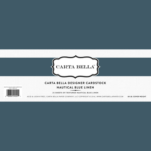 Carta Bella: Cardstock Paper -  Linen 80lb Cardstock - 12x12 sheets - Nautical Blue Linen