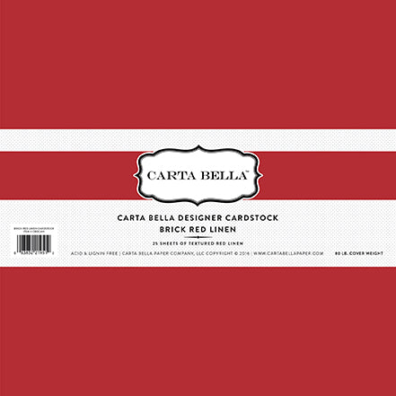 Carta Bella: Linen Cardstock Paper -  80lb Cardstock - 12x12 sheets - Brick Red Linen
