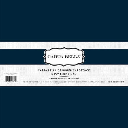 Carta Bella: Linen Cardstock Paper -  80lb Cardstock - 12x12 sheets - Navy Blue