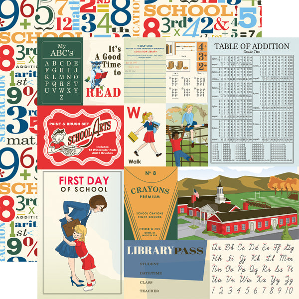 Carta Bella:  12x12 Paper - Single Sheet - School Days - Multi Journaling Cards