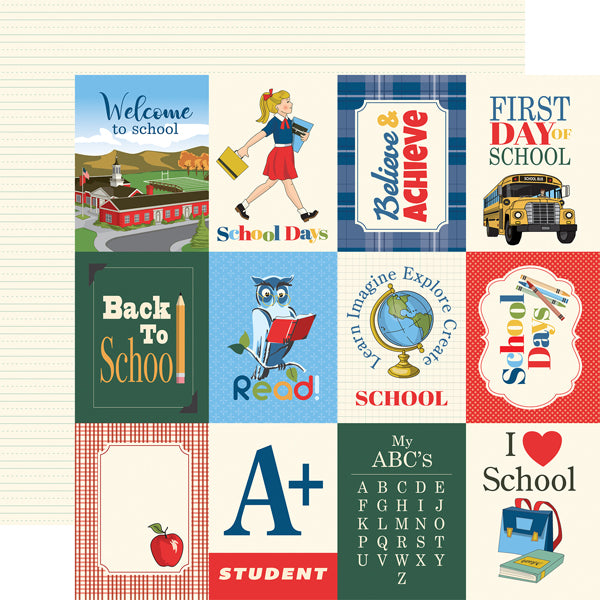 Carta Bella:  12x12 Paper - Single Sheet - School Days - 3x4 Journaling Cards