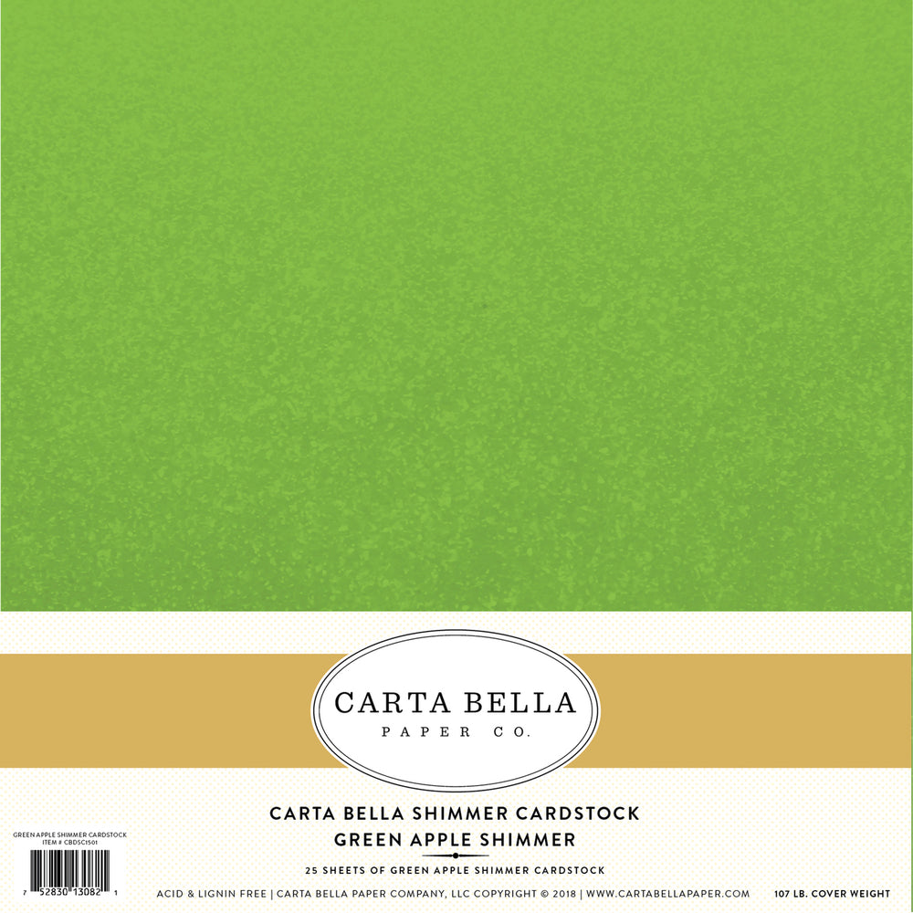 Carta Bella: Shimmer Paper -  92lb Cardstock - 12x12 sheets - Green Apple