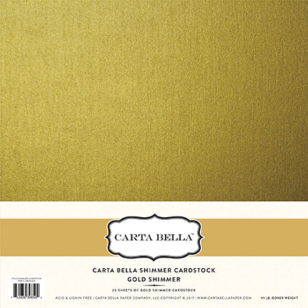 Carta Bella: Shimmer Paper -  92lb Cardstock - 12x12 sheets - Gold