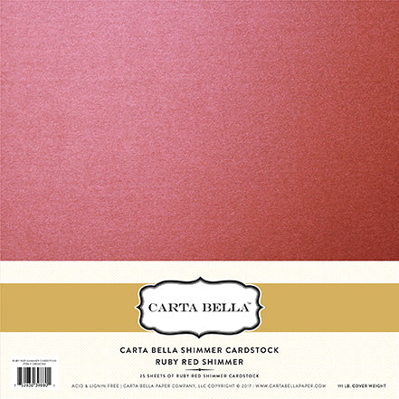 Carta Bella: Shimmer Paper -  92lb Cardstock - 12x12 sheets - Ruby Red