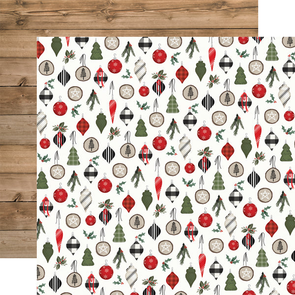 Carta Bella:  12x12 Paper - Double-Sided Single Sheet - Farmhouse Christmas - Ornaments