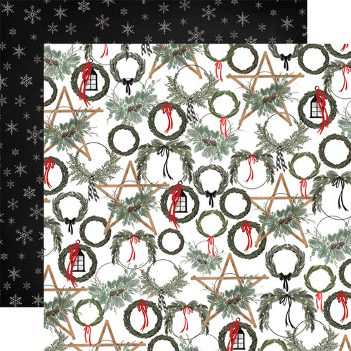 Carta Bella:  12x12 Paper - Double-Sided Single Sheet - Farmhouse Christmas - Noel Wreaths