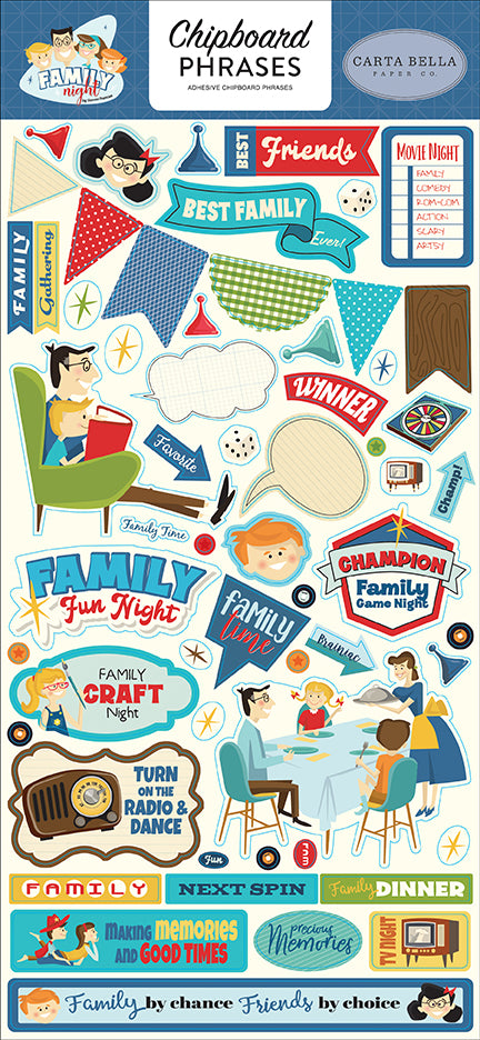 Carta Bella: Family Night - Chipboard Phrases