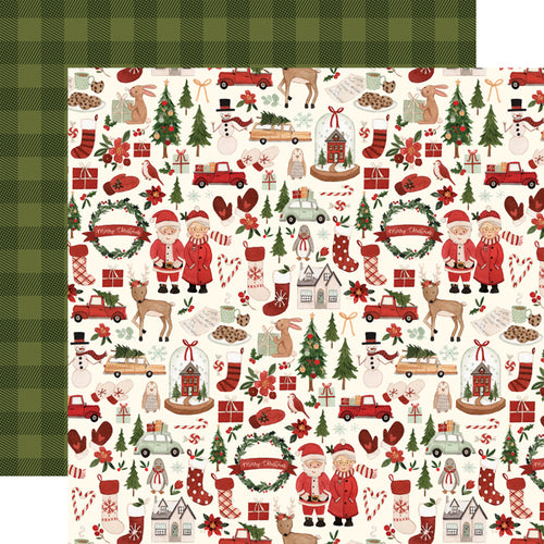 Carta Bella:  12x12 Paper - Double-Sided Single Sheet - Hello Christmas - Merry Christmas