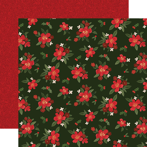 Carta Bella:  12x12 Paper - Double-Sided Single Sheet - Hello Christmas - Poinsettia Floral