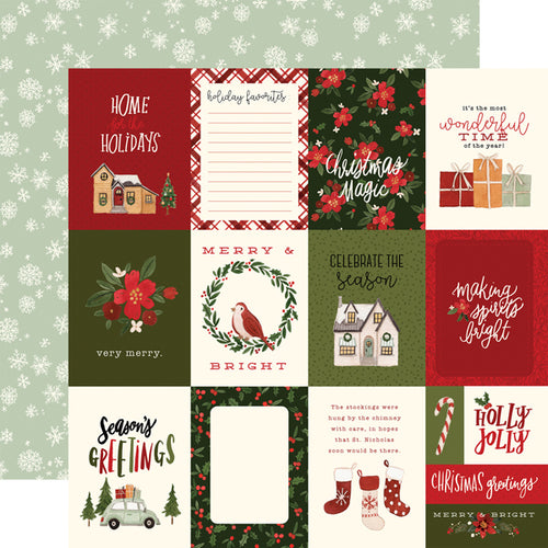 Carta Bella:  12x12 Paper - Double-Sided Single Sheet - Hello Christmas - 3x4 Journaling Cards