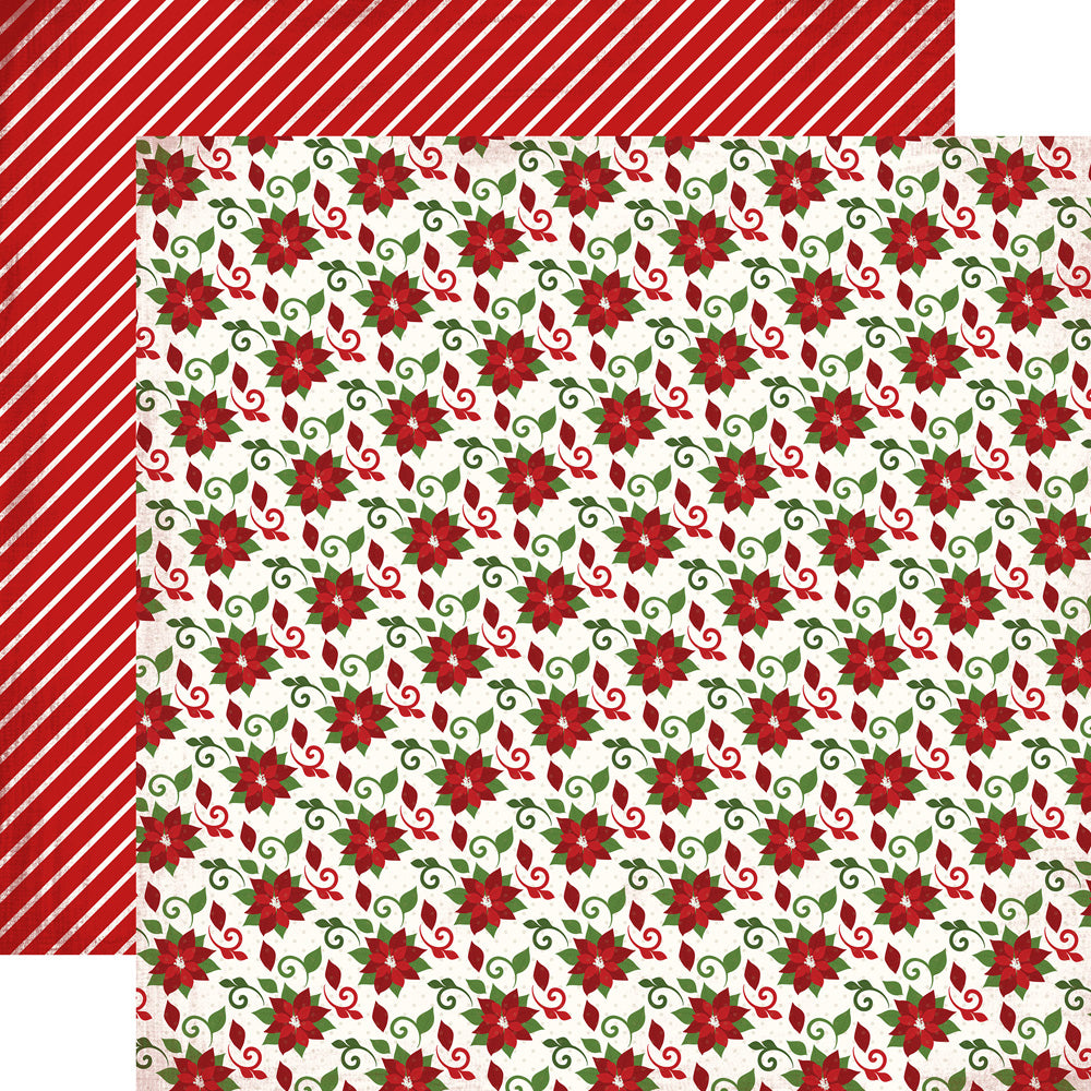 Echo Park:  12x12 Paper - Double-Sided Single Sheet - Very Merry Christmas - Poinsettia