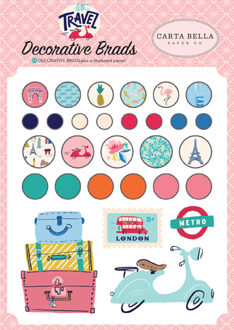 Carta Bella: Embellishments - Decorative Brads - Let's Travel