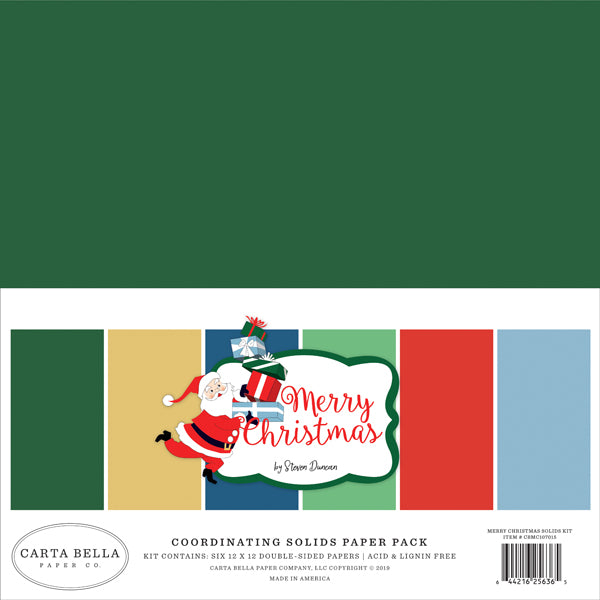 Carta Bella:  Coordinating Solids Paper Pack - Merry Christmas Solids Kit