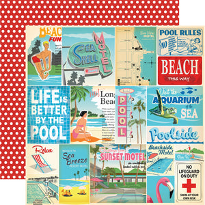 Carta Bella:  12x12 Paper - Single Sheet - Summer Splash - Vacation Journaling Cards