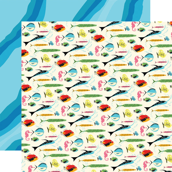 Carta Bella:  12x12 Paper - Single Sheet - Summer Splash - Gone Fishing