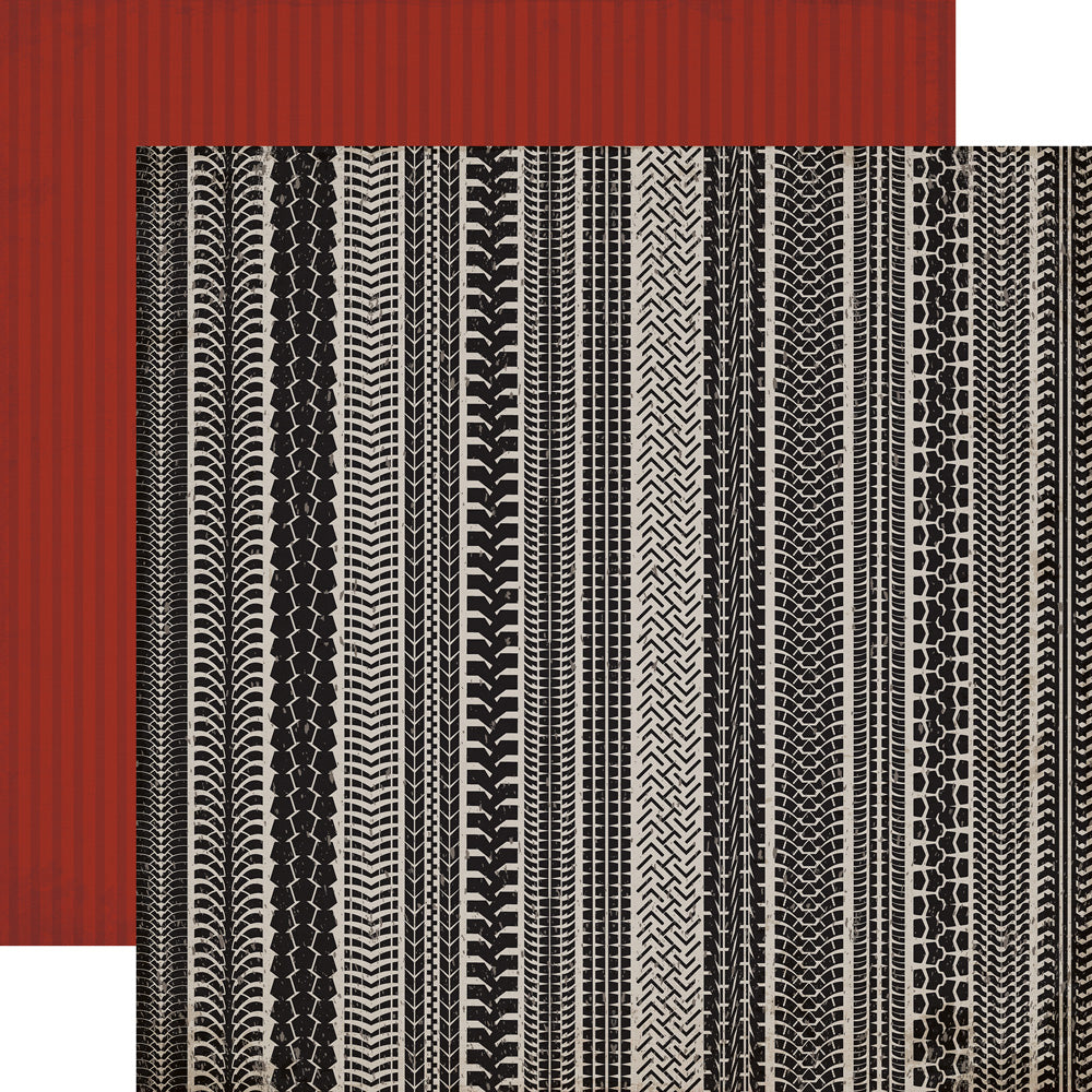 Carta Bella:  12x12 Paper - Single Sheet - Work Hard Play Hard - Tire Tracks