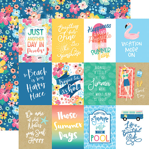 Echo Park:  12x12 Paper - Single Sheet - Dive into Summer - 3x4 Journaling Cards